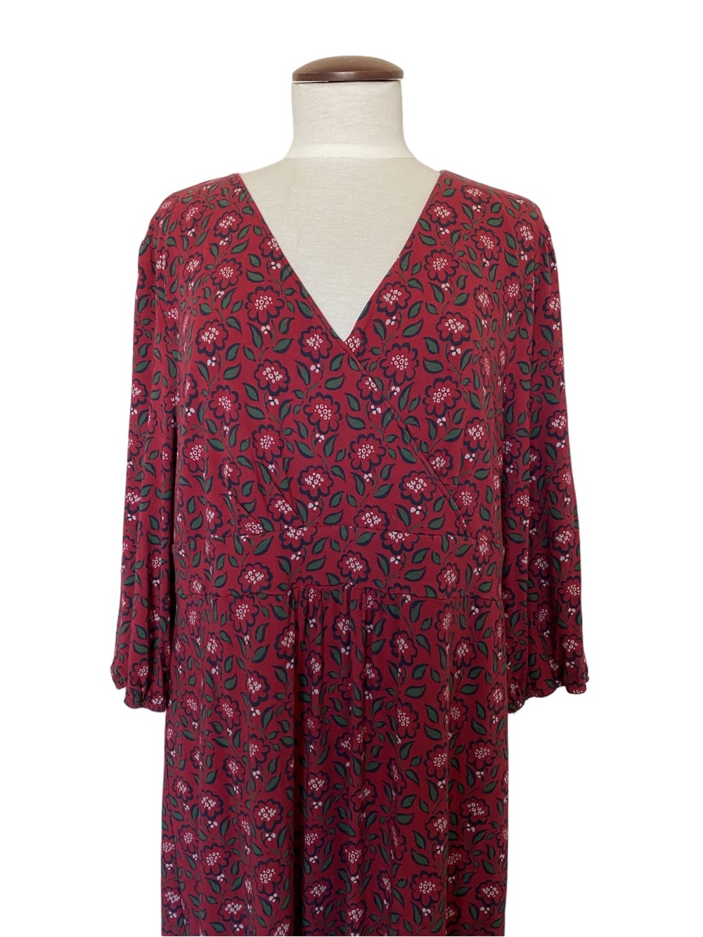 SEASALT CORNWALL Red Floral V-Neck 3/4 Sleeve Dancers Midi Dress UK 20